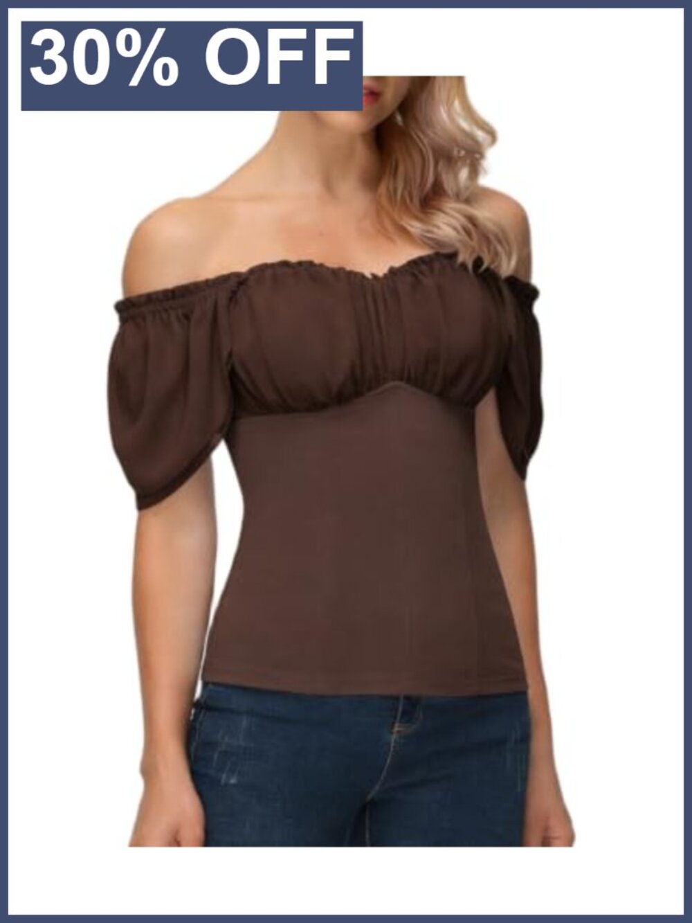 Off Shoulder Peasant Blouse for Women Renaissance Costume Top Ruched Slim Fit